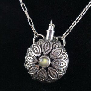 Geometric Flower Perfume Keepsake Bottle in Sterling Silver with Labradorite